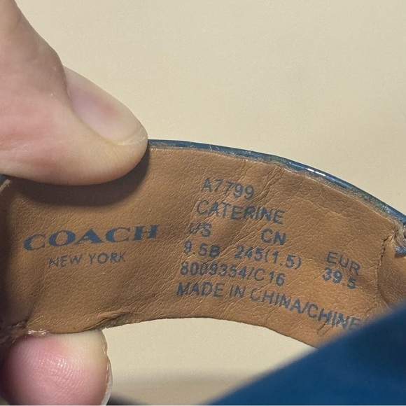 COACH Caterine Blue Patent Leather T-Strap Thong Sandals - Picture 10 of 16